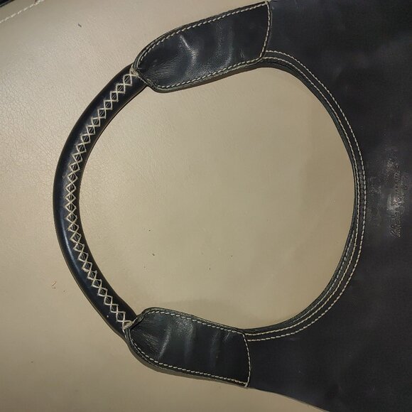 Salvatore Ferragamo Hobo Bag Black Leather Suede White Stitching Italy - Picture 15 of 16